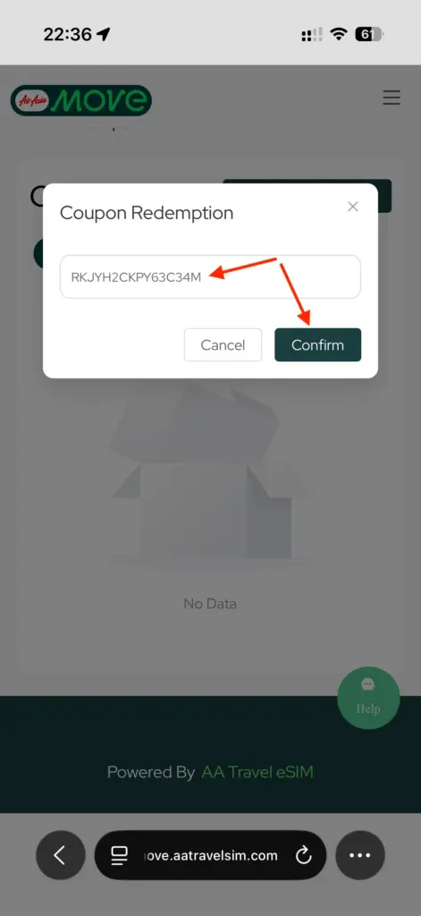 Enter the redemption code and click confirm