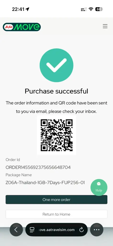 eSIM QR code will be presented to you.